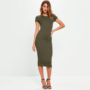 Celino Women Round-Neck Short Sleeve Party Club Bodycon Green Midi Dress - Celino Corp.