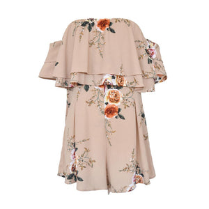 Celino Women Apricot Floral Print Off Shoulder Short Sleeve Mini Dress - Celino Corp.