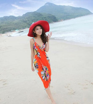 Celino Women's Sexy Orange With Multi Color Sleeveless Short Dress - Celino Corp.