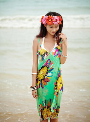 Celino Women's Sexy Sea Green With Multi Color Sleeveless Mini Dress - Celino Corp.