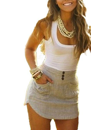 Celino Ladies Sleeveless Casual O Neck White & Gray Mini Two Piece Summer Dress