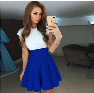 Celino Women's Blue Color Cap Sleeve Slim Summer Wear Mini Skater Dress