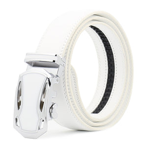 Automatic Leather Adjustable Ratchet Slide Buckle Belt for Men Made in Europe[CEBL004 - White]