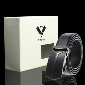 Black Adjustable Ratchet Slide Buckle Belt for Men - Genuine Leather Automatic Belt with No Holes