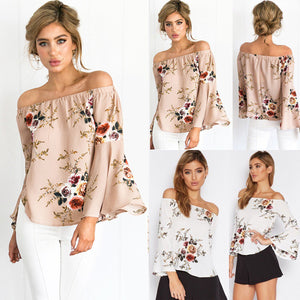 Tan Women's Long Sleeve  Black Casual V-Neck Floral Printing T-Shirt Tops