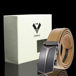 Black & Tan Adjustable Ratchet Slide Buckle Belt for Men - Genuine Leather Automatic Belt with No