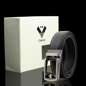 Black Gun Metal Adjustable Ratchet Slide Buckle Belt for Men - Genuine Leather Automatic Belt with