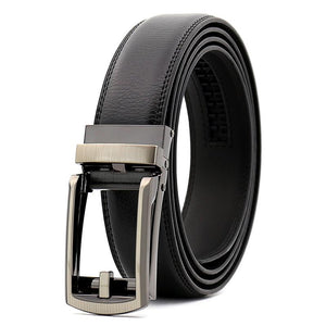 Black Gun Metal Adjustable Ratchet Slide Buckle Belt for Men - Genuine Leather Automatic Belt with