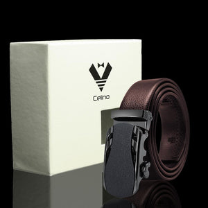 Black Matte Adjustable Ratchet Slide Buckle Belt for Men - Genuine Leather Automatic Belt with No