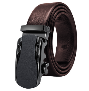 Black Matte Adjustable Ratchet Slide Buckle Belt for Men - Genuine Leather Automatic Belt with No