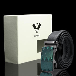 Black Adjustable Ratchet Slide Buckle Belt for Men - Genuine Leather Automatic Belt with No Holes