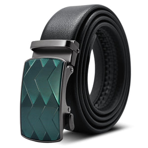 Black Adjustable Ratchet Slide Buckle Belt for Men - Genuine Leather Automatic Belt with No Holes