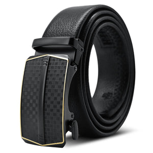 Black & Gold Adjustable Ratchet Slide Buckle Belt for Men - Genuine Leather Automatic Belt with No