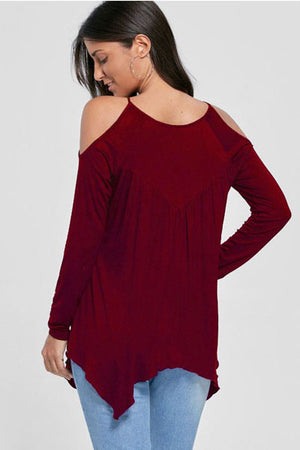 Burgundy Women's Long Sleeve  Black Casual V-Neck Floral Printing T-Shirt Tops