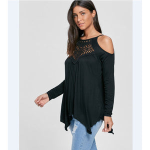 Black Women's Long Sleeve  Black Casual V-Neck Floral Printing T-Shirt Tops