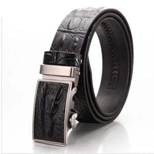 Black Alligator Adjustable Ratchet Slide Buckle Belt for Men - Genuine Leather Automatic Belt with