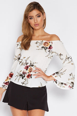 White Women's Long Sleeve  Black Casual V-Neck Floral Printing T-Shirt Tops