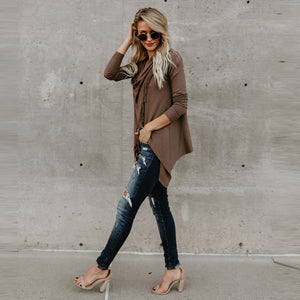 Brown Women's Long Sleeve  Black Casual V-Neck Floral Printing T-Shirt Tops