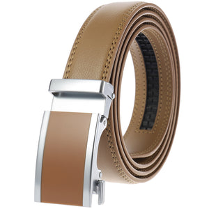 100% Genuine Leather Adjustable Ratchet Slide Buckle Belt One Size Fits Al