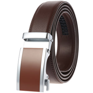 100% Genuine Leather Adjustable Ratchet Slide Buckle Belt One Size Fits All