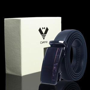 Black Matte Adjustable Ratchet Slide Buckle Belt for Men - Genuine Leather Automatic Belt with No