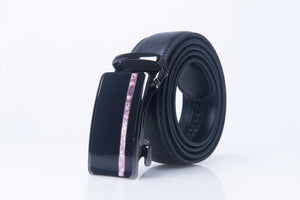 Black Buckle Adjustable Ratchet Slide Buckle Belt for Men - Genuine Leather Automatic Belt with No