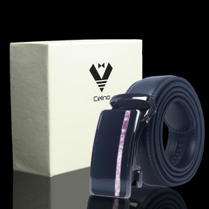 Black Buckle Adjustable Ratchet Slide Buckle Belt for Men - Genuine Leather Automatic Belt with No