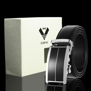 Black & Silver Buckle & Black Belt Adjustable Ratchet Slide Buckle Belt for Men - Genuine Leather