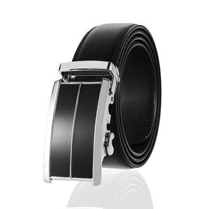 Black & Silver Buckle & Black Belt Adjustable Ratchet Slide Buckle Belt for Men - Genuine Leather