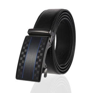Black Buckle & Black Belt Adjustable Ratchet Slide Buckle Belt for Men - Genuine Leather Automatic