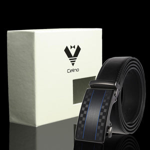 Black Buckle & Black Belt Adjustable Ratchet Slide Buckle Belt for Men - Genuine Leather Automatic
