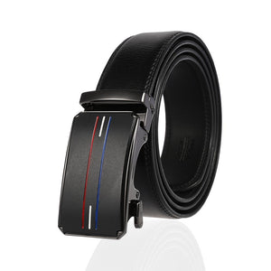 Black Buckle & Black Belt Adjustable Ratchet Slide Buckle Belt for Men - Genuine Leather Automatic