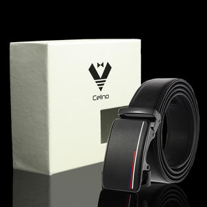 Black Buckle & Black Belt Adjustable Ratchet Slide Buckle Belt for Men - Genuine Leather Automatic