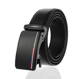 Black Buckle & Black Belt Adjustable Ratchet Slide Buckle Belt for Men - Genuine Leather Automatic