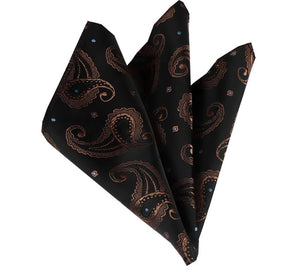Black Gold Paisley Pocket Square for Men - Premium Silk Handkerchiefs for Suits - Celino Corp.