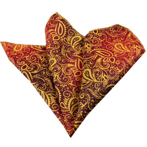 Red Gold Paisley Pocket Square for Men - Premium Silk Handkerchiefs for Suits