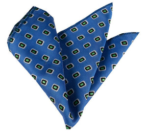 Blue with Yellow Squares Pocket Square for Men - Premium Silk Handkerchiefs for Suits - Celino Corp.