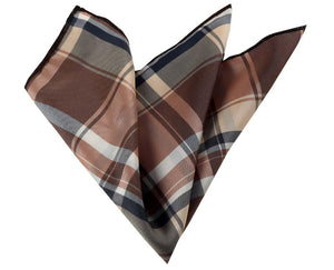 Tan Beige Plaid Pocket Square for Men - Premium Silk Handkerchiefs for Suits