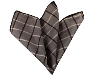 Beige Brown Plaid Pocket Square for Men - Premium Silk Handkerchiefs for Suits