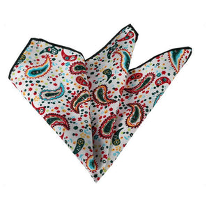 Multi Color White Paisley Pocket Square for Men - Premium Silk Handkerchiefs for Suits - Celino Corp.