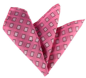 Pink With Squares Pocket Square for Men - Premium Silk Handkerchiefs for Suits