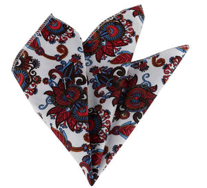 Red White Blue Paisley Pocket Square for Men - Premium Silk Handkerchiefs for Suits