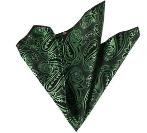 Green Black Paisley Pocket Square for Men - Premium Silk Handkerchiefs for Suits - Celino Corp.