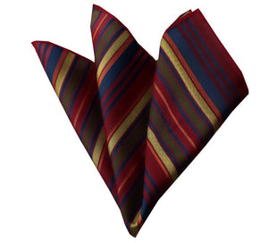 Red Multi Color Stripes Pocket Square for Men - Premium Silk Handkerchiefs for Suits