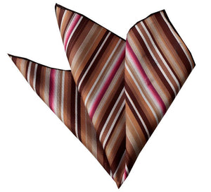 Beige Cream Multi Color Stripes Pocket Square for Men - Premium Silk Handkerchiefs for Suits