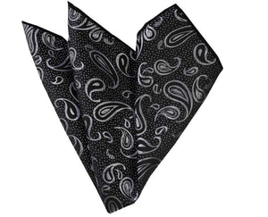 Black Metalic Paisley Pocket Square for Men - Premium Silk Handkerchiefs for Suits