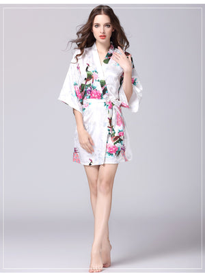 White Floral Printed Sleepwear for Women - 1 Piece Nightwear with Belt