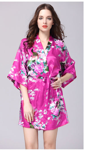Violet Purple Floral Printed Sleepwear for Women - 1 Piece Nightwear with Belt