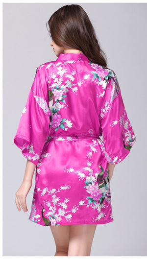 Violet Purple Floral Printed Sleepwear for Women - 1 Piece Nightwear with Belt