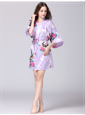 Lavender Purple Floral Printed Sleepwear for Women - 1 Piece Nightwear with Belt